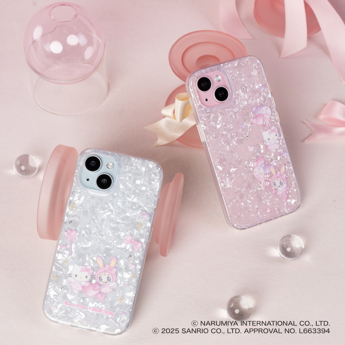 ハローキティ 携帯電話カバー 花飾り付き GAACAL×メゾピアノ×ハローキティ パール・ダイヤカッド付き