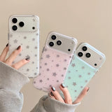 「涼しげに輝く」 シルバー箔スター×淡色マット iPhoneケース