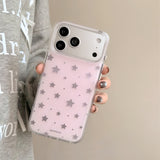 「涼しげに輝く」 シルバー箔スター×淡色マット iPhoneケース