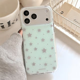 「涼しげに輝く」 シルバー箔スター×淡色マット iPhoneケース