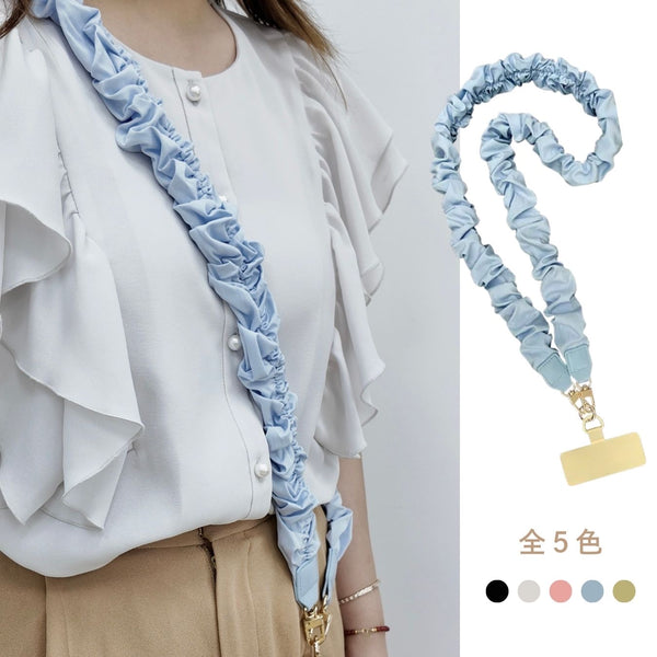「ふんわり華やぐ」シュシュ風スマホストラップ（斜めがけタイプ）