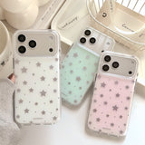 「涼しげに輝く」 シルバー箔スター×淡色マット iPhoneケース