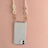 上品なパールが繋ぐ、ふた使いの可愛さ。ローズゴールドの小花がアクセントの携帯ストラップ＆バッグチェーン