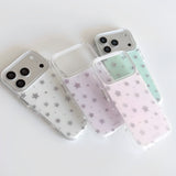 「涼しげに輝く」 シルバー箔スター×淡色マット iPhoneケース