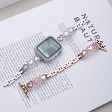 「アクセサリー感覚」ハートシェル×ラインストーン 金属チェーン Apple Watchバンド / 華奢見え ブレスレット風