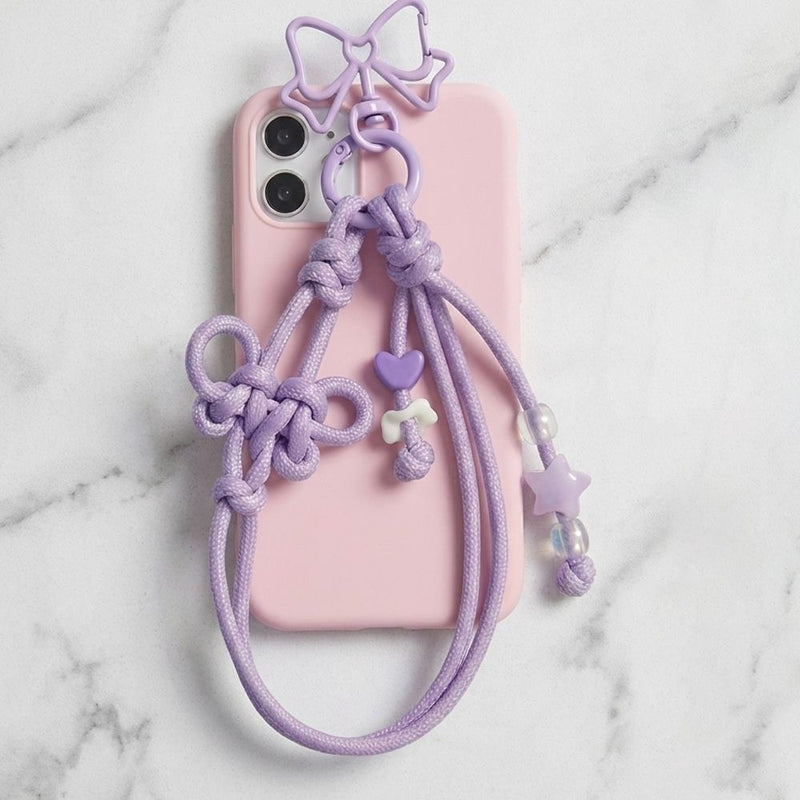 大人可愛いバレエコア。ハンドメイド編み上げリボンスマホストラップ