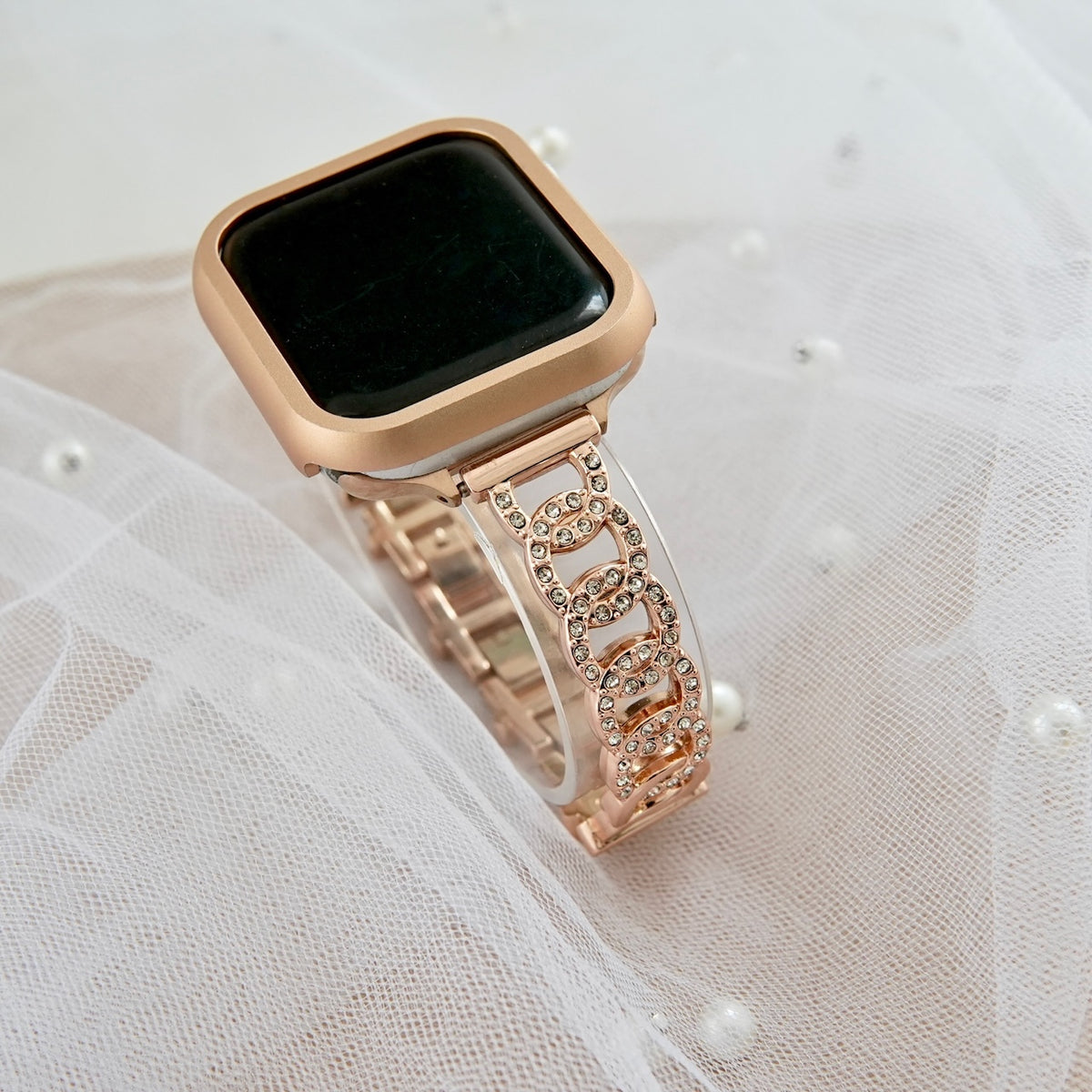 キラキラ　アップルwatchチェーン&ゴールドダイヤカバー本革使用　高級モデル アップルウォッチ バンド Apple Watch ベルト 40mm レディース