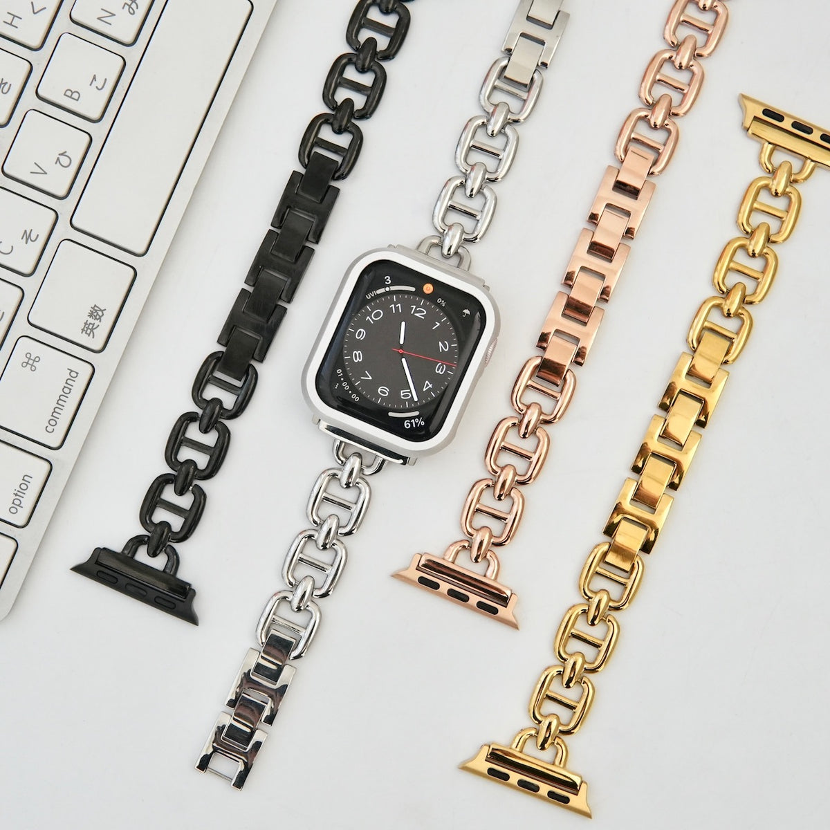 Posh Tech★ツートーンチェーンAmeliaアップルウォッチバンド白 見通す先に」ユニークチェーンアップルウォッチバンド – gaacal