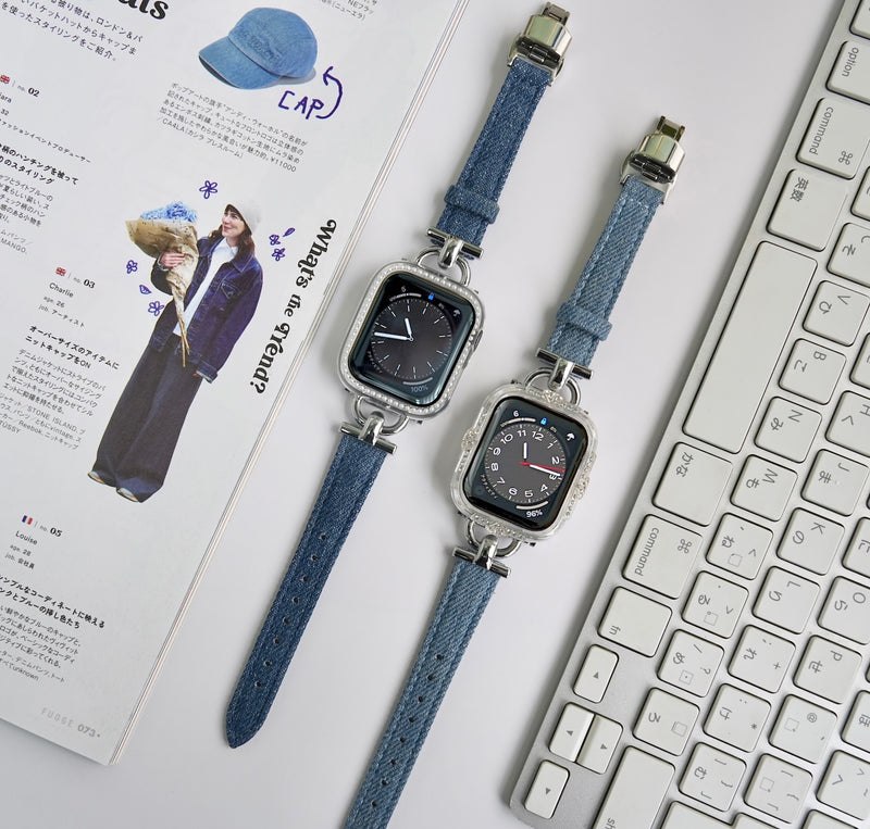 「スタイリッシュなDバックル」デニム×レザ―Apple Watchバンド