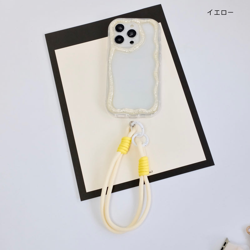 「きらきら波模様」マカロンカラーショートストラップ付きスマホケース