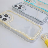 「きらきら波模様」マカロンカラーショートストラップ付きスマホケース