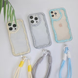 「きらきら波模様」マカロンカラーショートストラップ付きスマホケース