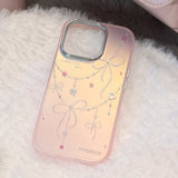 オーロラに輝くピンクレーザーとリボンの煌めき、耐衝撃性に優れた大人可愛いiPhoneケース