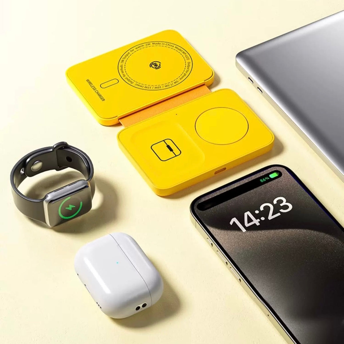 One for All」磁気3in1の折り畳みワイヤレス充電器15W,タイプC Magsafe