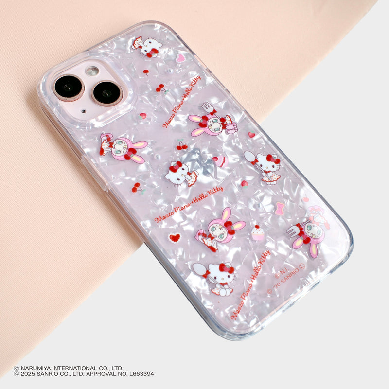 GAACAL×メゾ・ピアノ×ハローキティ　パール・ダイヤカッド付きスマホケース