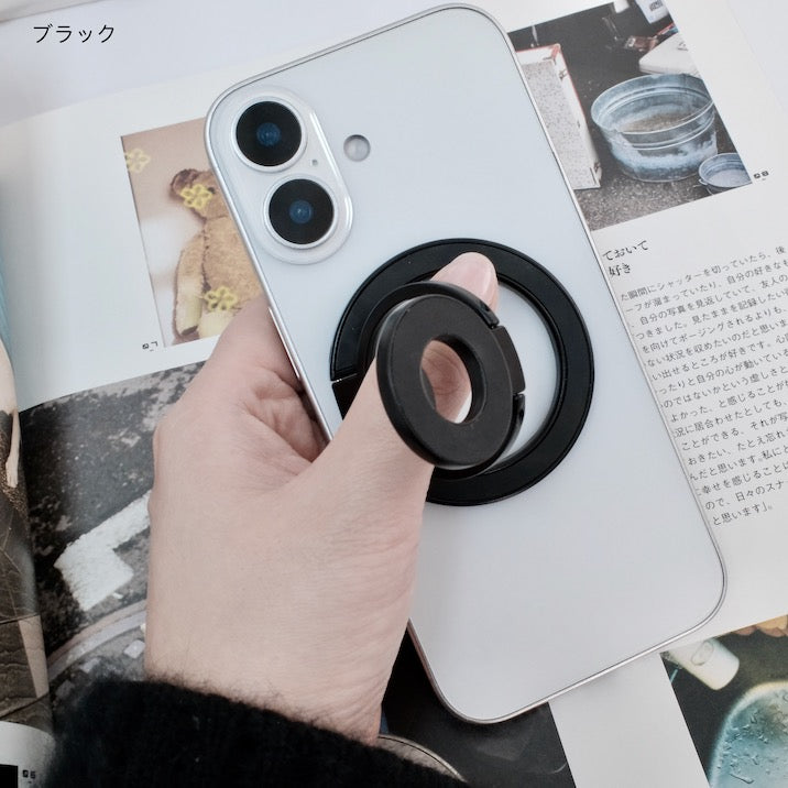 【MagSafe・360°回転・両面吸着】軽量合金の両面マグネットリングスタンド