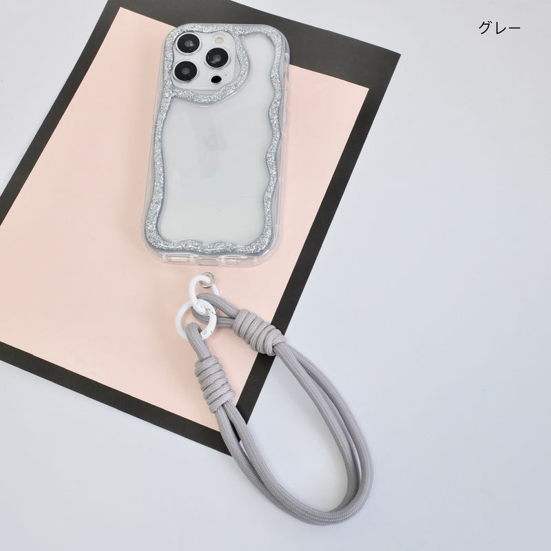 「きらきら波模様」マカロンカラーショートストラップ付きスマホケース