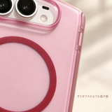 text000110 「やさしく透ける」マットクリア マグネット付き iPhone Duoケース ピンク マットクリア背面とリング 拡大詳細