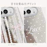 text000112 レース＆ハート ミラー iPhone Duoケース レースリボンとハートのプリントおよびミラー調背面の拡大画像