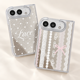 text000112 「甘さを映して」レース＆ハート ミラー iPhone Duoケース レースリボン ハート ケース単品 全2デザイン 商品メイン画像