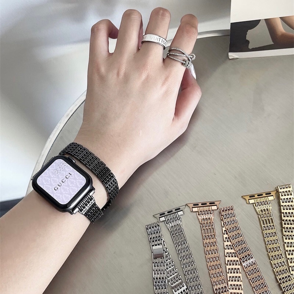 2150 45㎜　Apple Watch エルメス　グルメットメタル　二重バンド 目を惹く♪】HERMES☆Apple Watch 腕時計用ベルト メタル41mm
