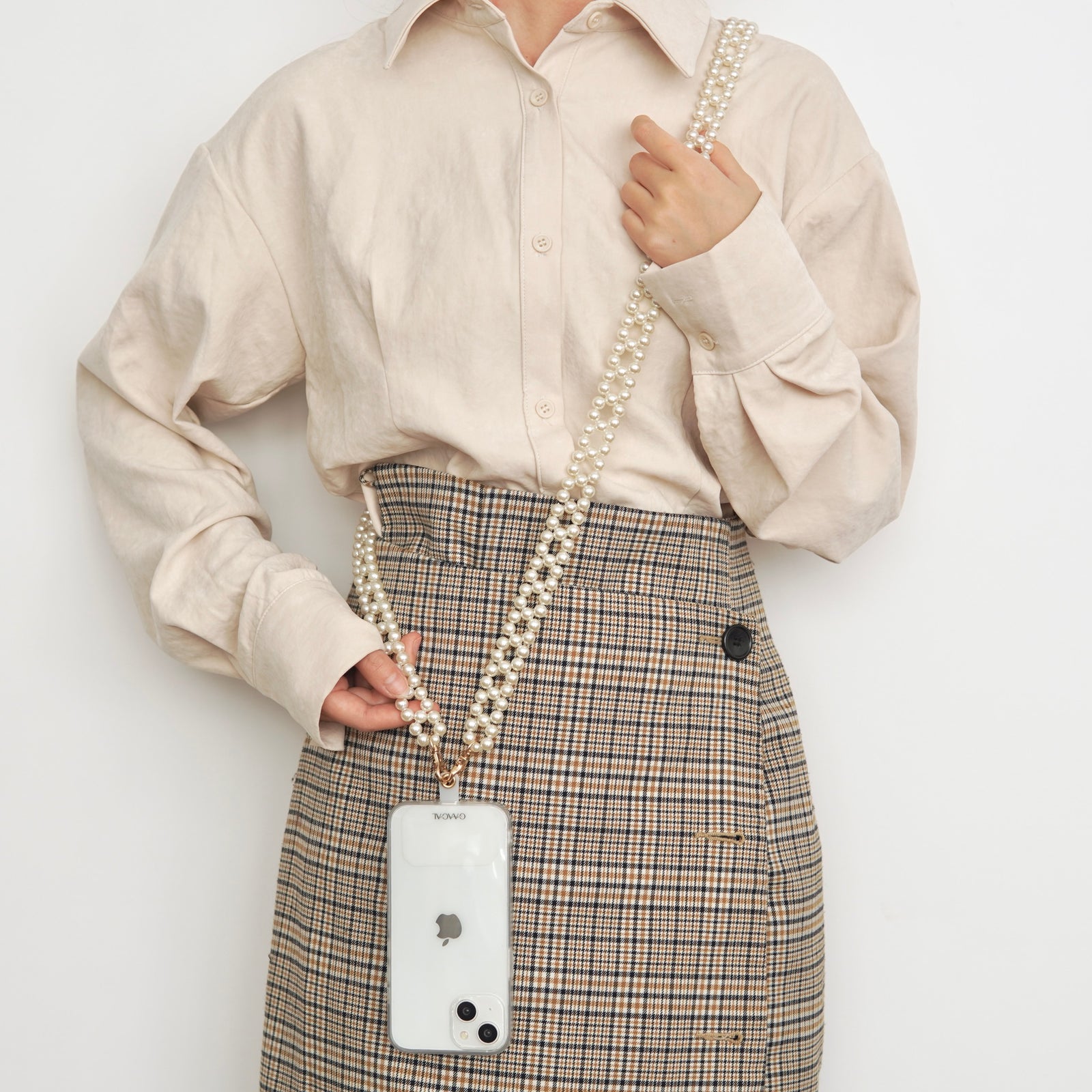 斜めがけパール」淡水パールのスマホショルダー