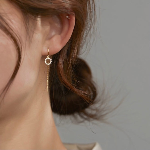 14kgf ゆれる水晶・振り子ピアス ロングピアス クリスタル 4月