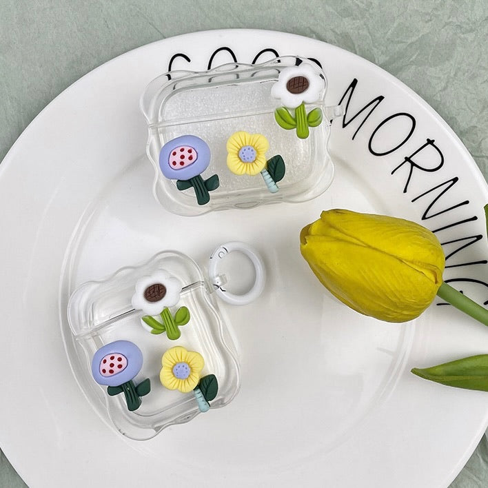 ✨ラスト1点✨お花 AirPodsケース きれい花柄 Airpods4ケース 花キーホルダー付 AirpodsPro2ケース